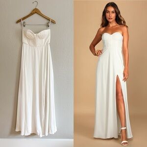 NWOT Perfect Vows White Lace Strapless Bustier Maxi Dress